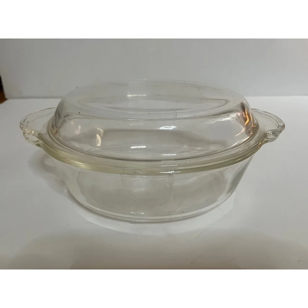 Vintage Fire-King Clear Glass Oval Casserole Dish with Lid 1.5 QT Made in USA